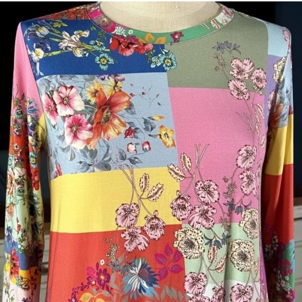 🔥🔥Johnny Was Marcel Lenora Patchwork Tunic Floral Motif Pink & Yellow SizeXSMALL_4